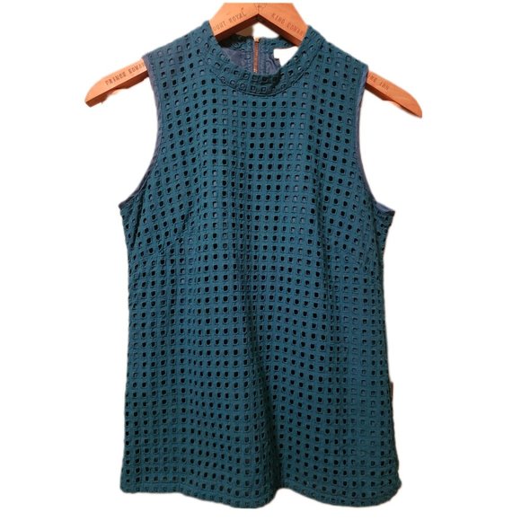 🍋 J Crew Factory Teal Eyelet Tank Top (Size 0) - Picture 1 of 9